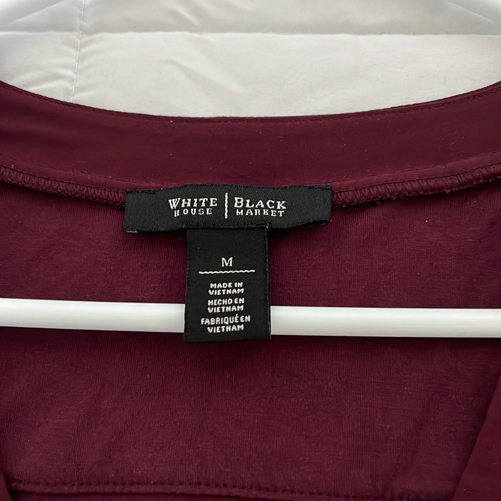 WHITE HOUSE BLACK MARKET Size M Women's KNIT TUNIC TOP LONG SLEEVE BURGUNDY - Picture 7 of 8